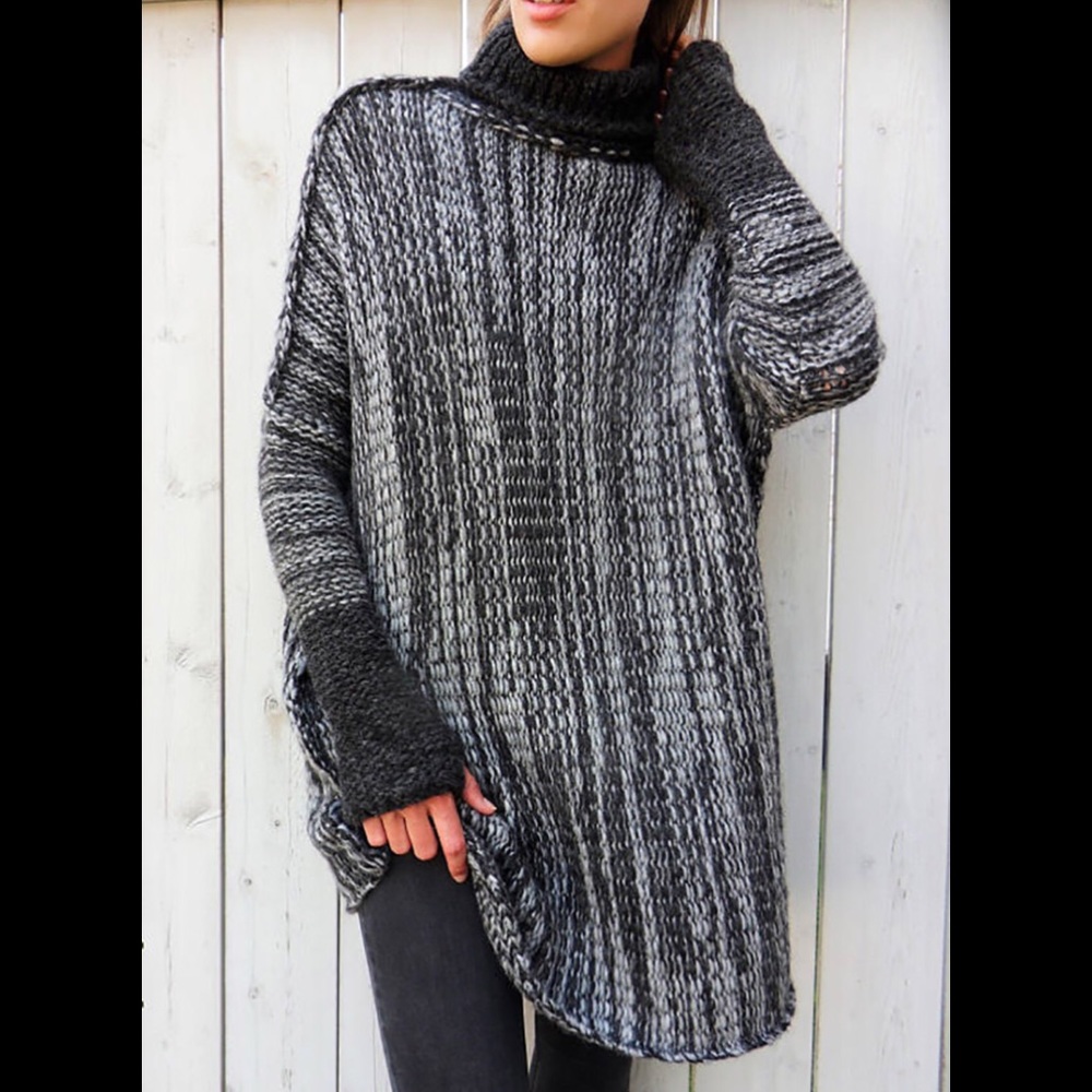 Bohemian Boutique Knit Gray White Sweater Oversized Boyfriend Chunky Knit